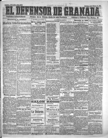 'El Defensor de Granada  : diario político independiente' - Año XLVI Número 23085  - 1924 Febrero 10