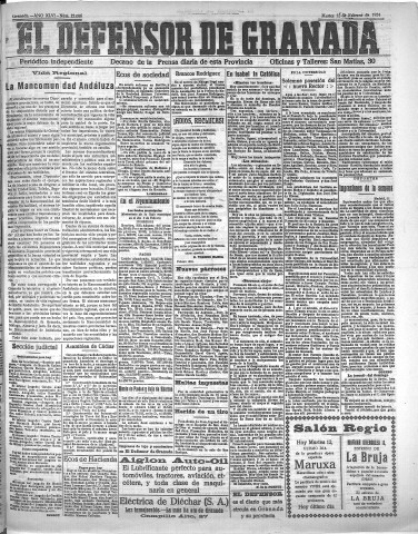 'El Defensor de Granada  : diario político independiente' - Año XLVI Número 23086  - 1924 Febrero 12