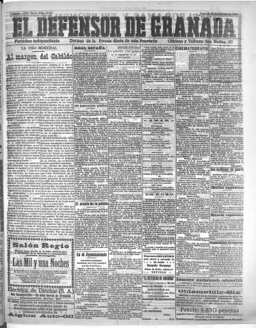 'El Defensor de Granada  : diario político independiente' - Año XLVI Número 23097  - 1924 Febrero 24