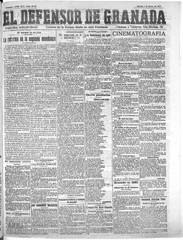 'El Defensor de Granada  : diario político independiente' - Año XLVI Número 23102  - 1924 Marzo 01