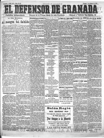 'El Defensor de Granada  : diario político independiente' - Año XLVI Número 23107  - 1924 Marzo 07