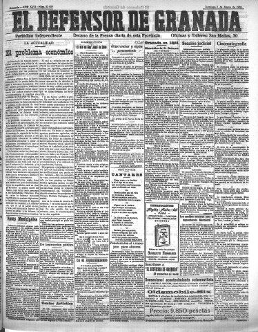 'El Defensor de Granada  : diario político independiente' - Año XLVI Número 23109  - 1924 Marzo 09