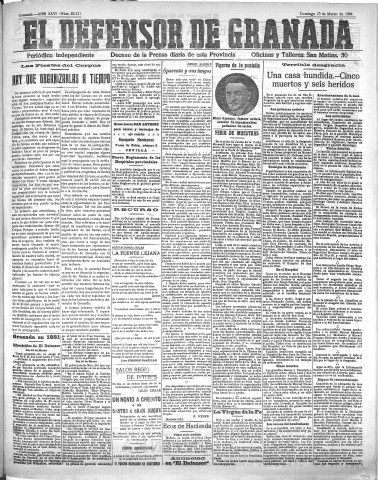 'El Defensor de Granada  : diario político independiente' - Año XLVI Número 23121  - 1924 Marzo 23
