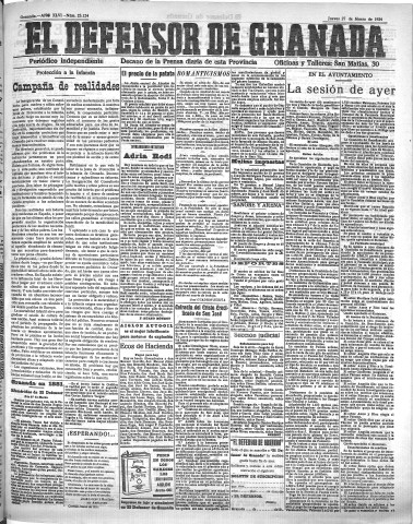 'El Defensor de Granada  : diario político independiente' - Año XLVI Número 23124  - 1924 Marzo 27