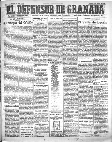 'El Defensor de Granada  : diario político independiente' - Año XLVI Número 23125  - 1924 Marzo 28