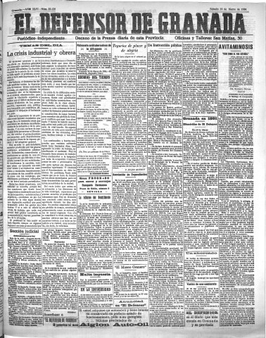 'El Defensor de Granada  : diario político independiente' - Año XLVI Número 23126  - 1924 Marzo 29