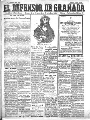 'El Defensor de Granada  : diario político independiente' - Año XLVI Número 23142  - 1924 Abril 17