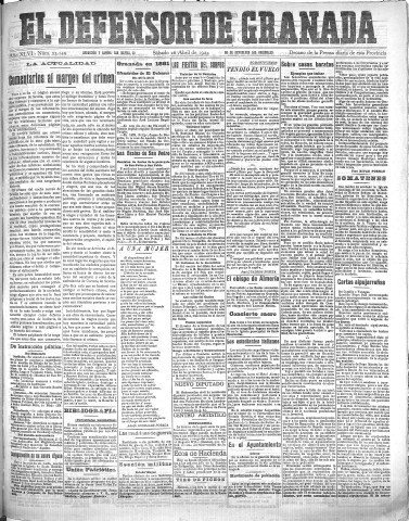 'El Defensor de Granada  : diario político independiente' - Año XLVI Número 23149  - 1924 Abril 26
