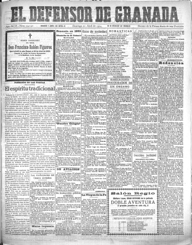 'El Defensor de Granada  : diario político independiente' - Año XLVI Número 23150  - 1924 Abril 27