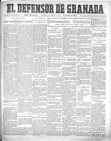'El Defensor de Granada  : diario político independiente' - Año XLVI Número 23155  - 1924 Mayo 04