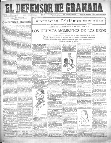 'El Defensor de Granada  : diario político independiente' - Año XLVI Número 23160  - 1924 Mayo 10
