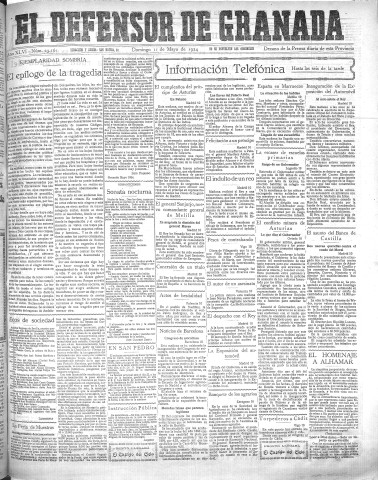 'El Defensor de Granada  : diario político independiente' - Año XLVI Número 23161  - 1924 Mayo 11