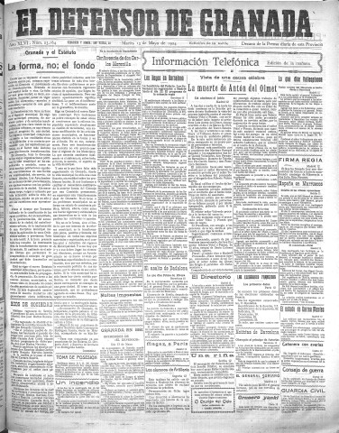 'El Defensor de Granada  : diario político independiente' - Año XLVI Número 23164 Ed. Tarde - 1924 Mayo 13