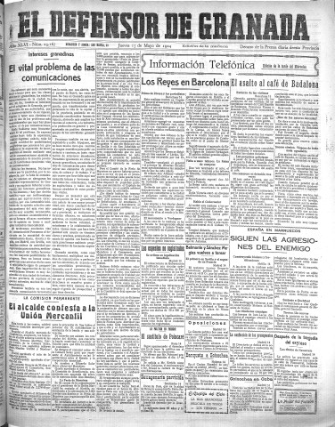 'El Defensor de Granada  : diario político independiente' - Año XLVI Número 23167 Ed. Mañana - 1924 Mayo 15