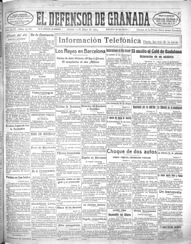'El Defensor de Granada  : diario político independiente' - Año XLVI Número 23168 Ed. Tarde - 1924 Mayo 15