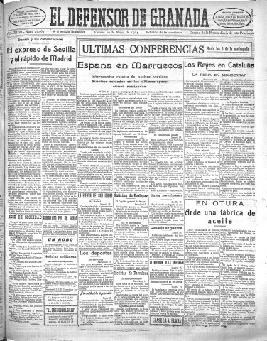 'El Defensor de Granada  : diario político independiente' - Año XLVI Número 23169 Ed. Mañana - 1924 Mayo 16