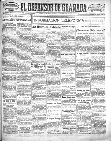 'El Defensor de Granada  : diario político independiente' - Año XLVI Número 23170 Ed. Tarde - 1924 Mayo 16