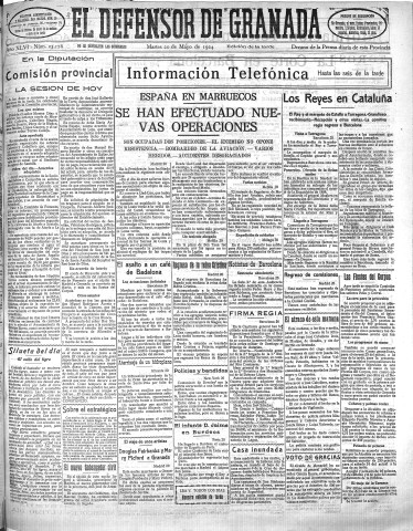 'El Defensor de Granada  : diario político independiente' - Año XLVI Número 23176 Ed. Tarde - 1924 Mayo 20