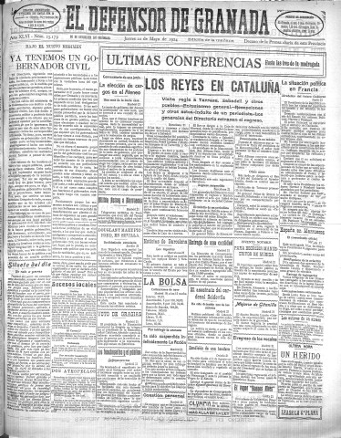 'El Defensor de Granada  : diario político independiente' - Año XLVI Número 23179 Ed. Mañana - 1924 Mayo 22