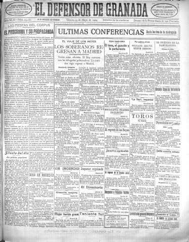 'El Defensor de Granada  : diario político independiente' - Año XLVI Número 23181 Ed. Mañana - 1924 Mayo 23