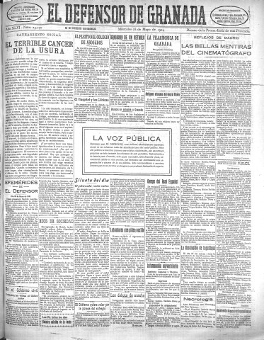 'El Defensor de Granada  : diario político independiente' - Año XLVI Número 23190 Ed. Mañana - 1924 Mayo 28