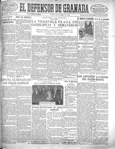 'El Defensor de Granada  : diario político independiente' - Año XLVI Número 23194 Ed. Mañana - 1924 Mayo 30