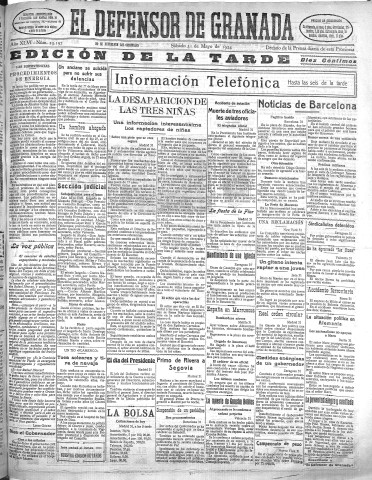 'El Defensor de Granada  : diario político independiente' - Año XLVI Número 23197 Ed. Tarde - 1924 Mayo 31