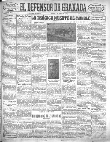 'El Defensor de Granada  : diario político independiente' - Año XLVI Número 23200 Ed. Mañana - 1924 Junio 03