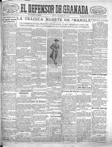 'El Defensor de Granada  : diario político independiente' - Año XLVI Número 23204 Ed. Mañana - 1924 Junio 05