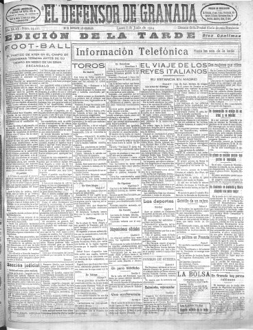 'El Defensor de Granada  : diario político independiente' - Año XLVI Número 23211 Ed. Tarde - 1924 Junio 09