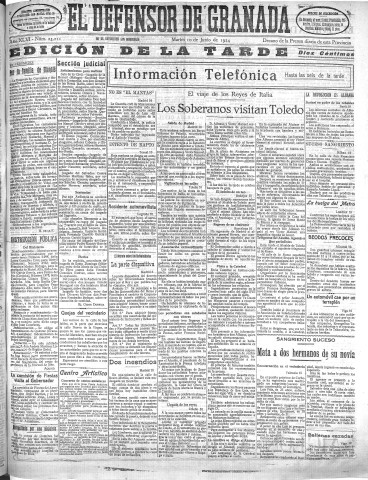 'El Defensor de Granada  : diario político independiente' - Año XLVI Número 23212 Ed. Tarde - 1924 Junio 10