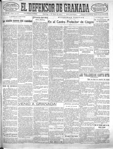 'El Defensor de Granada  : diario político independiente' - Año XLVI Número 23220 Ed. Mañana - 1924 Junio 15