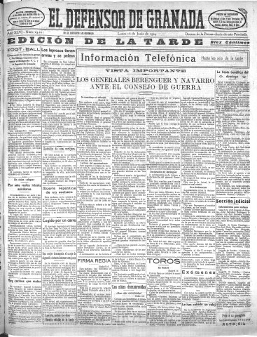 'El Defensor de Granada  : diario político independiente' - Año XLVI Número 23221 Ed. Tarde - 1924 Junio 16