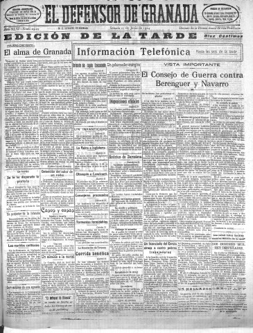 'El Defensor de Granada  : diario político independiente' - Año XLVI Número 23229 Ed. Tarde - 1924 Junio 21