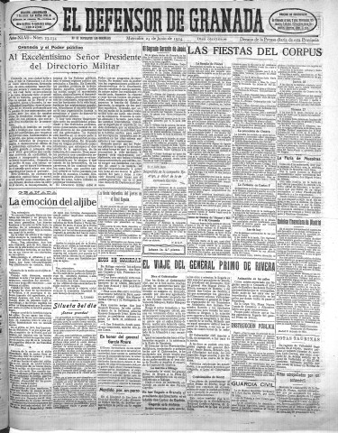 'El Defensor de Granada  : diario político independiente' - Año XLVI Número 23234 Ed. Mañana - 1924 Junio 25