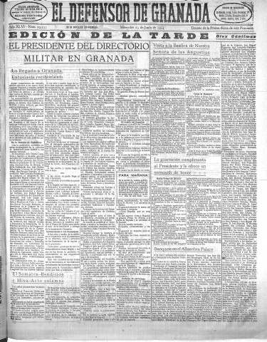 'El Defensor de Granada  : diario político independiente' - Año XLVI Número 23235 Ed. Tarde - 1924 Junio 25