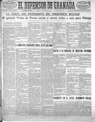 'El Defensor de Granada  : diario político independiente' - Año XLVI Número 23236 Ed. Mañana - 1924 Junio 26
