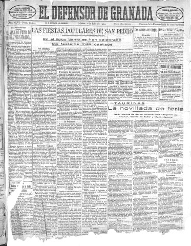 'El Defensor de Granada  : diario político independiente' - Año XLVI Número 23244 Ed. Mañana - 1924 Julio 01