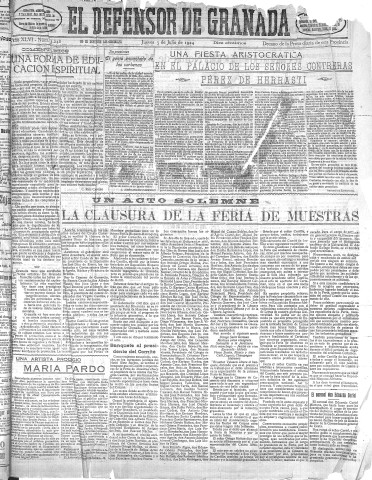 'El Defensor de Granada  : diario político independiente' - Año XLVI Número 23248 Ed. Mañana - 1924 Julio 03