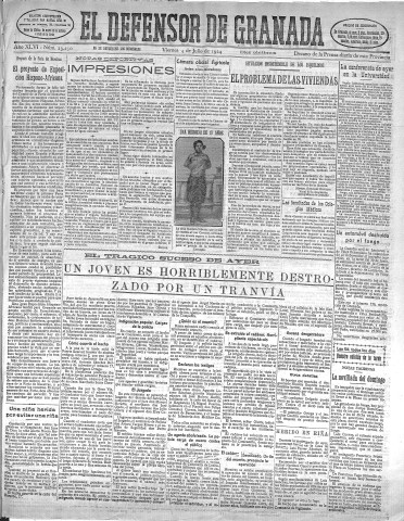 'El Defensor de Granada  : diario político independiente' - Año XLVI Número 23249 Ed. Mañana - 1924 Julio 04