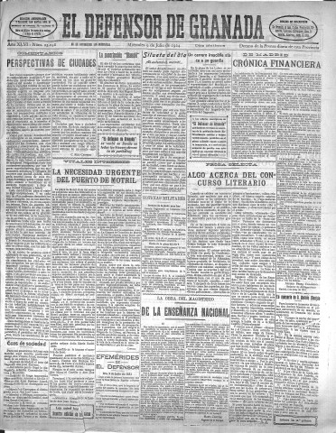 'El Defensor de Granada  : diario político independiente' - Año XLVI Número 23258 Ed. Mañana - 1924 Julio 09