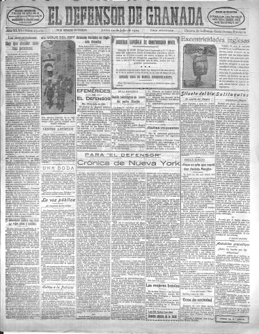 'El Defensor de Granada  : diario político independiente' - Año XLVI Número 23260 Ed. Mañana - 1924 Julio 10