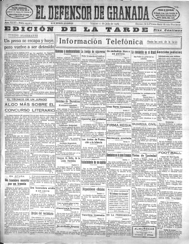'El Defensor de Granada  : diario político independiente' - Año XLVI Número 23263 Ed. Tarde - 1924 Julio 11
