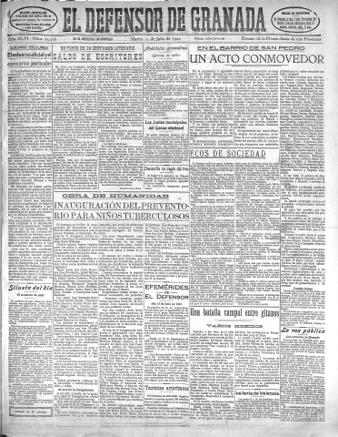 'El Defensor de Granada  : diario político independiente' - Año XLVI Número 23268 Ed. Mañana - 1924 Julio 15