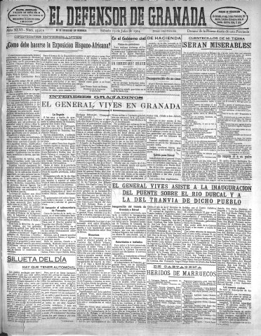 'El Defensor de Granada  : diario político independiente' - Año XLVI Número 23276 Ed. Mañana - 1924 Julio 19