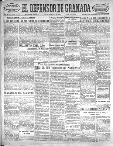 'El Defensor de Granada  : diario político independiente' - Año XLVI Número 23280 Ed. Mañana - 1924 Julio 22