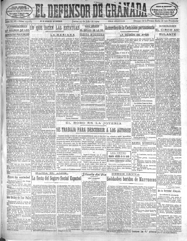 'El Defensor de Granada  : diario político independiente' - Año XLVI Número 23284 Ed. Mañana - 1924 Julio 24