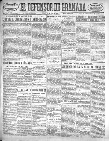 'El Defensor de Granada  : diario político independiente' - Año XLVI Número 23288 Ed. Mañana - 1924 Julio 26