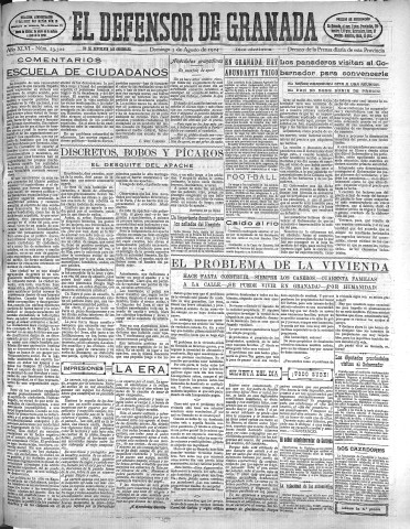 'El Defensor de Granada  : diario político independiente' - Año XLVI Número 23302 Ed. Mañana - 1924 Agosto 03