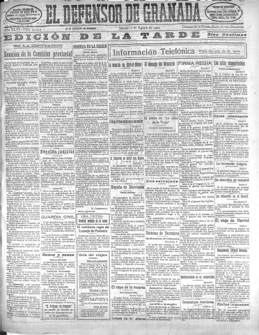 'El Defensor de Granada  : diario político independiente' - Año XLVI Número 23313 Ed. Tarde - 1924 Agosto 09